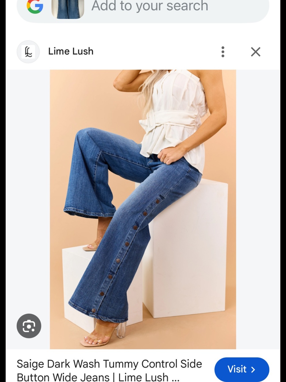 Dark Wash Side-Button Wide Leg Jeans - Blue